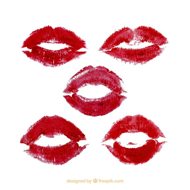 Colección de besos de lápiz labial en color rojo y rosa
