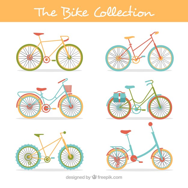 Colección de bicicletas vintage en diseño plano