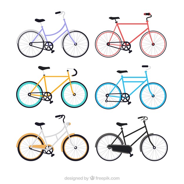 Colección de biciletas en diseño plano 