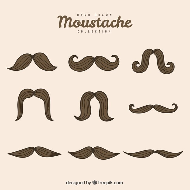 Colección de bigotes clásicos dibujados a mano