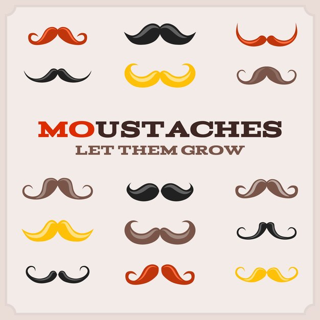 Colección de bigotes de colores de movember