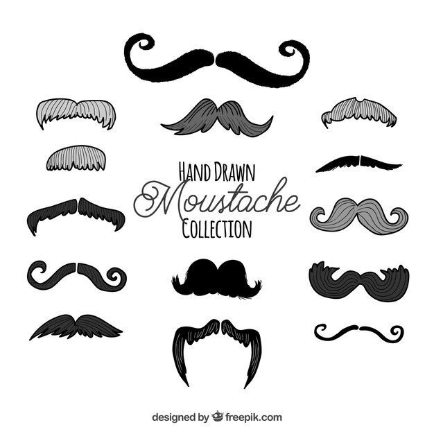 Colección de bigotes dibujados a mano blancos y negros