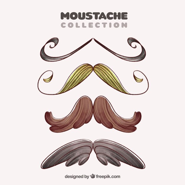 Colección de bigotes elegantes de acuarela