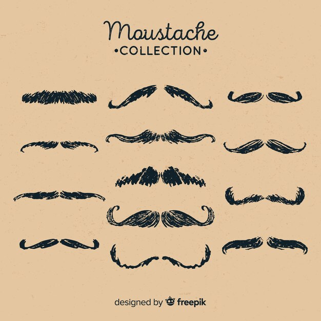 Colección de bigotes de movember en distintas formas dibujados a mano