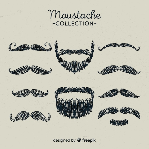 Vector gratuito colección de bigotes de movember en distintas formas dibujados a mano