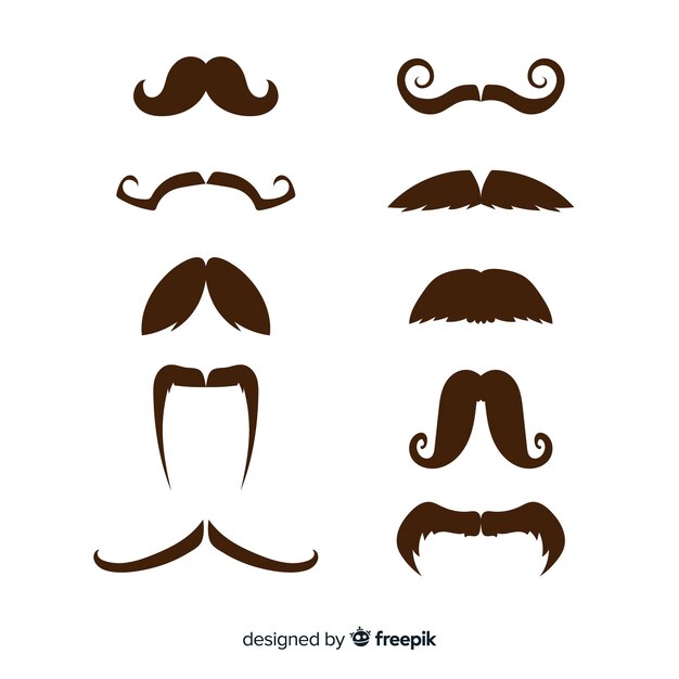 Colección de bigotes de movember en distintas formas en diseño plano