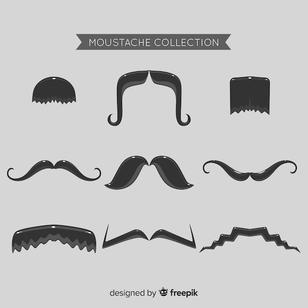 Vector gratuito colección de bigotes de movember en distintas formas en diseño plano