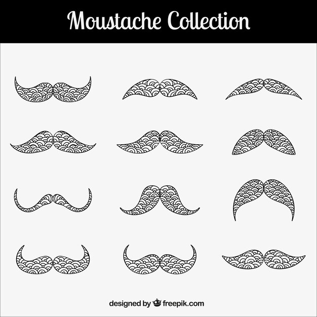 Colección de bigotes ornamentales dibujados a mano 