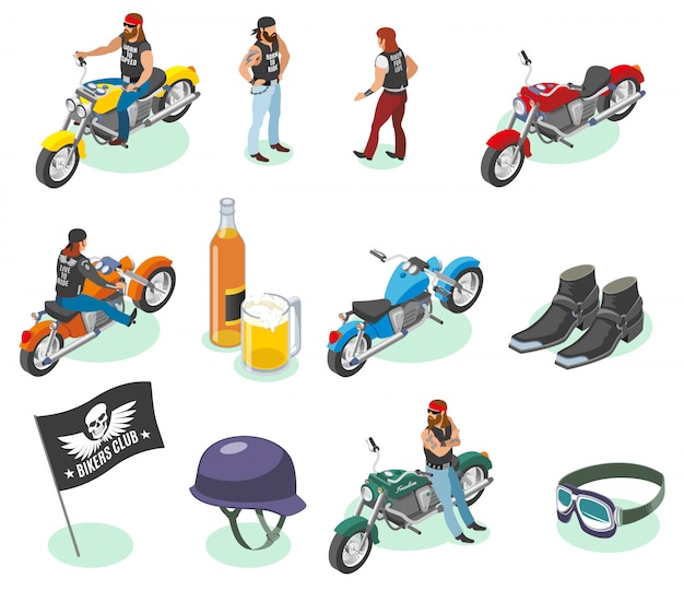 Colección Bikers de personajes e imágenes de motocicletas, cerveza y artículos de moda.