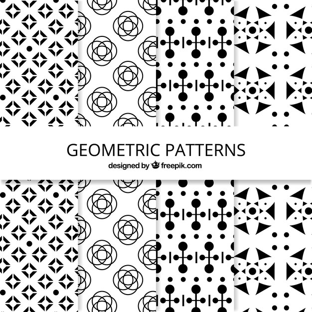 Colección en blanco y negro de patrones geométricos