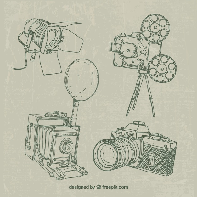 Colección de bocetos de equipamiento de fotografía 