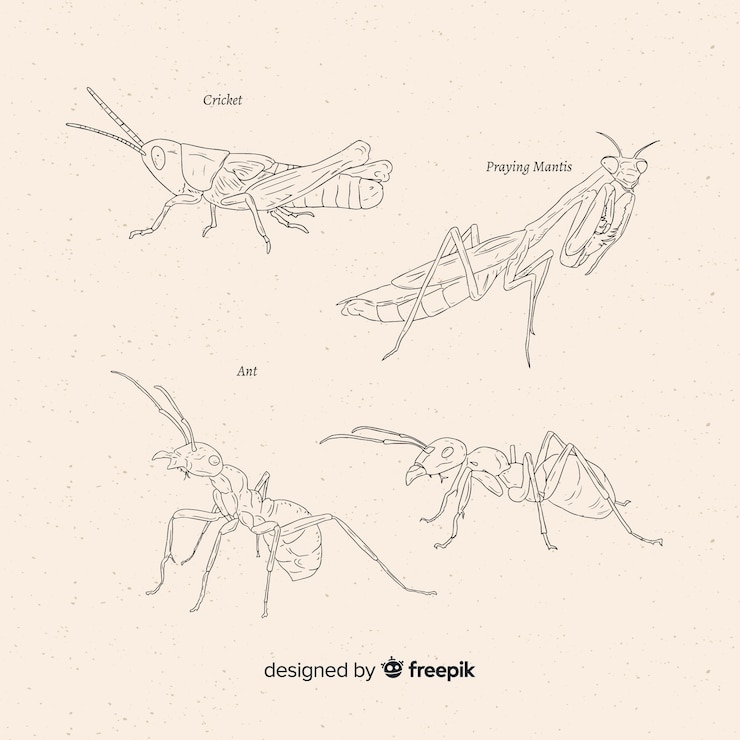 Vector gratuito colección bocetos de insectos dibujados a mano