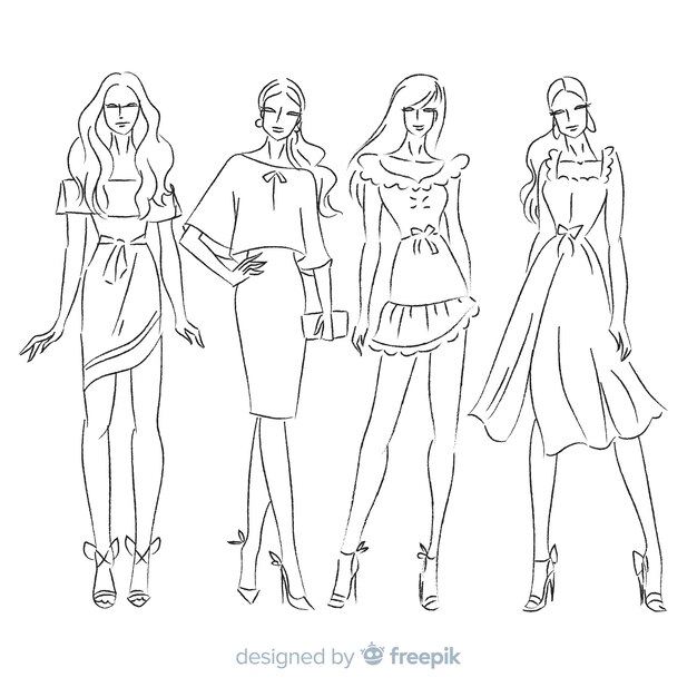 Colección de bocetos de moda dibujados a mano