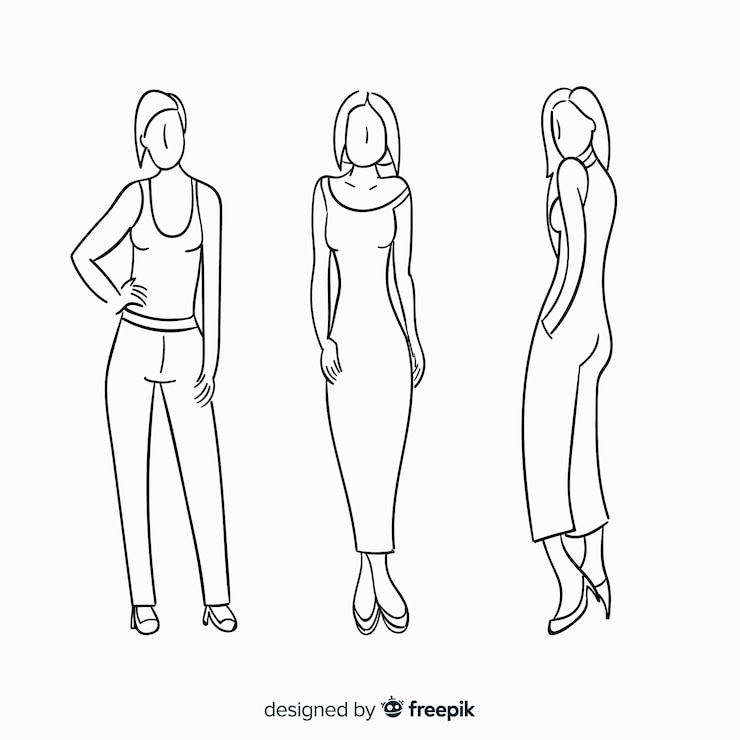 Vector gratuito colección de bocetos de modelos de moda