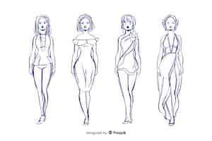 Vector gratuito colección de bocetos de modelos de moda