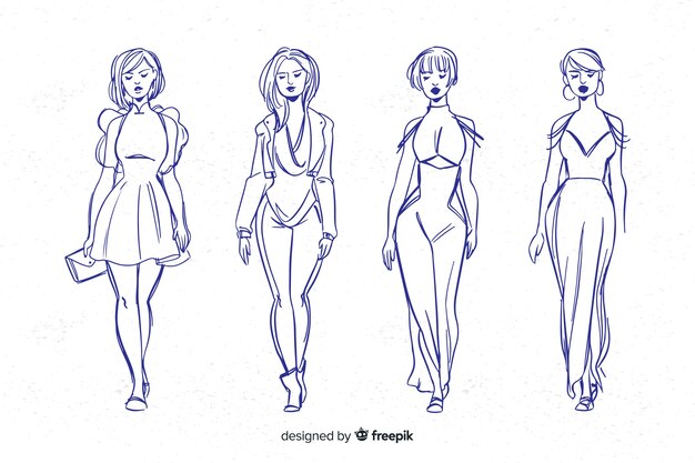 Colección de bocetos de modelos de moda