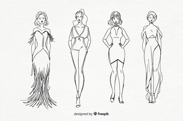 Colección de bocetos de modelos de moda