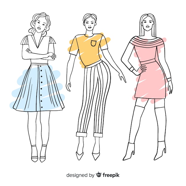 Colección de bocetos de modelos de moda