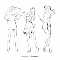 Vector gratuito colección de bocetos de modelos de moda