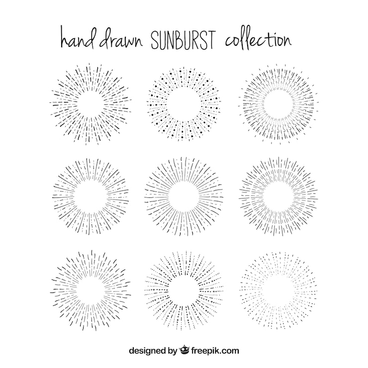 Vector gratuito colección de bocetos de rayos de sol decorativos