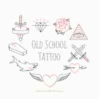 Vector gratuito colección de bocetos vintage de tatuajes