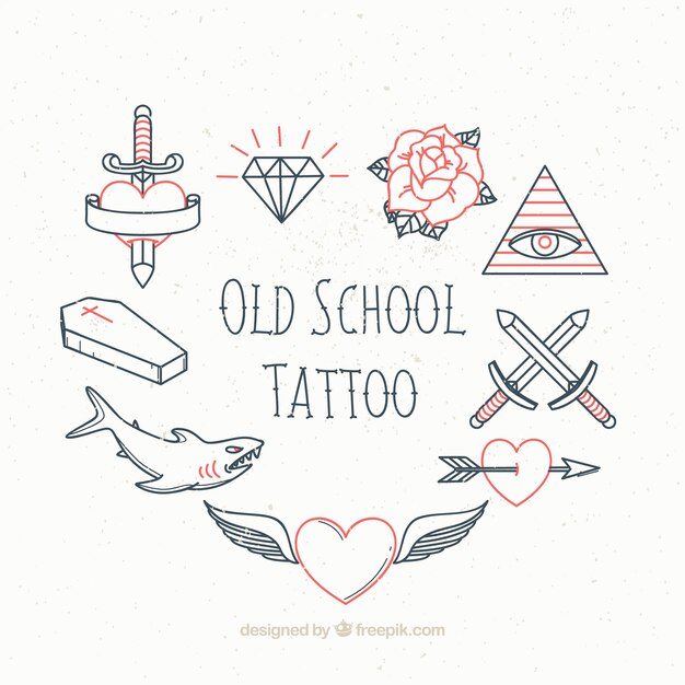 Colección de bocetos vintage de tatuajes 