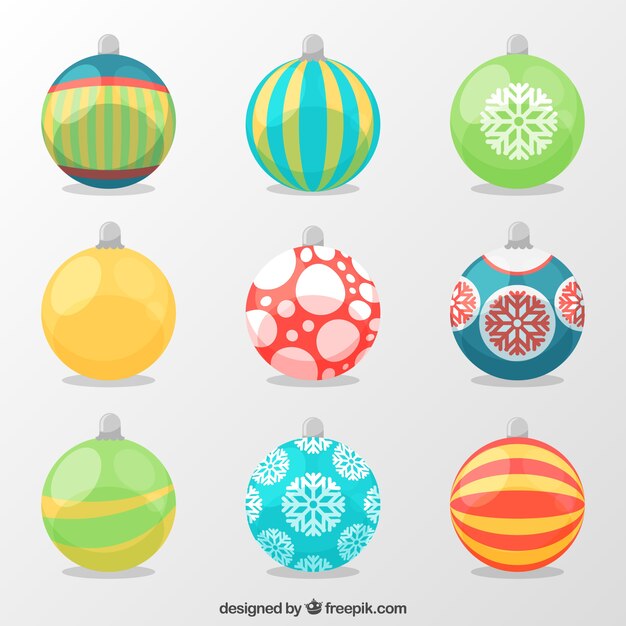 Colección de bolas decorativas en diseño plano