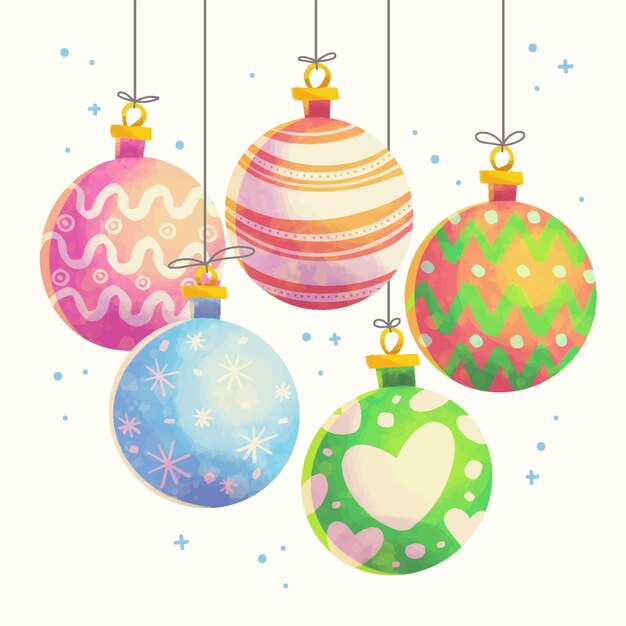 Colección de bolas de navidad de acuarela