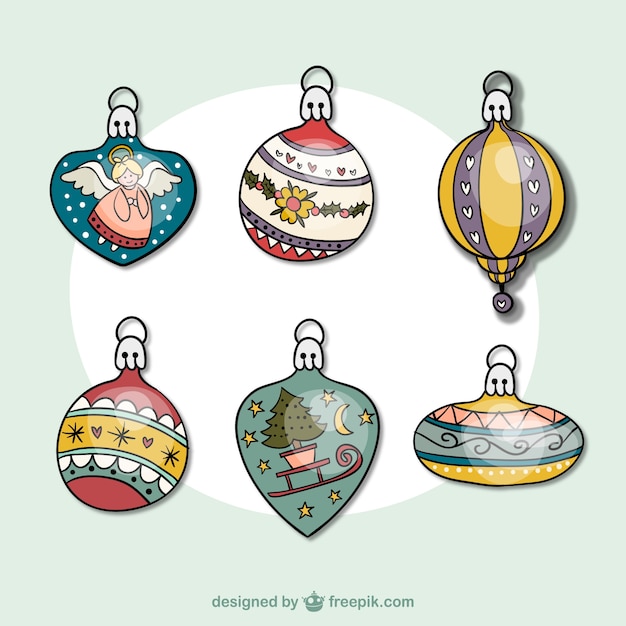 Colección de bolas de navidad de colores dibujadas a mano