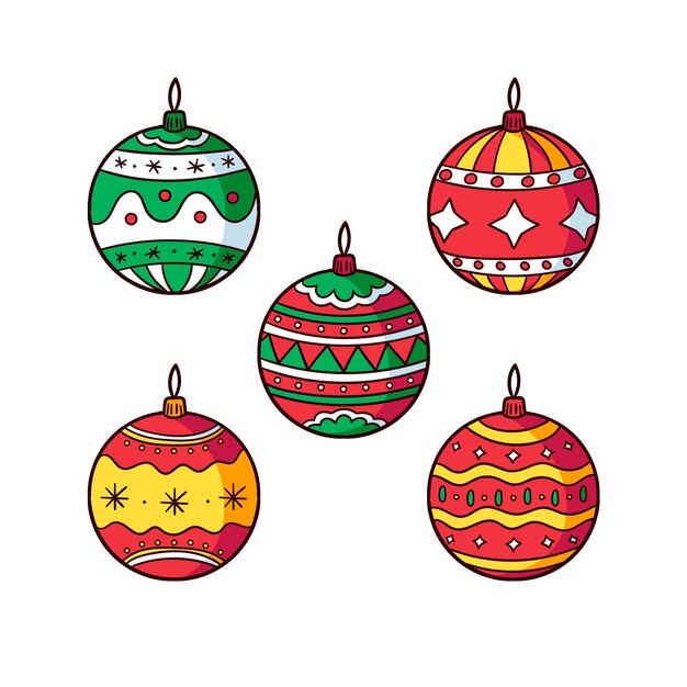 Colección de bolas de navidad dibujadas a mano