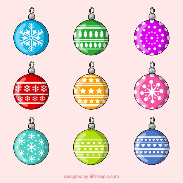 Colección de bolas de navidad dibujados a mano con bonita decoración