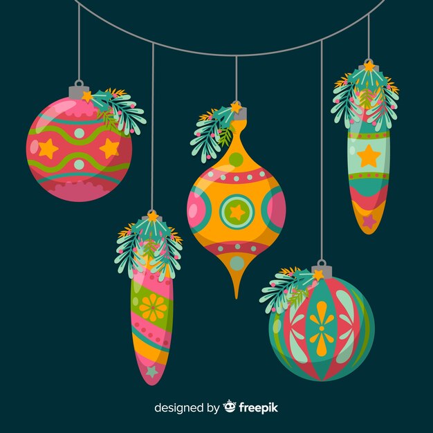 Colección de bolas de navidad de diseño plano