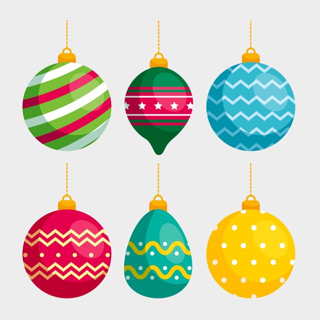 Colección de bolas de navidad diseño plano