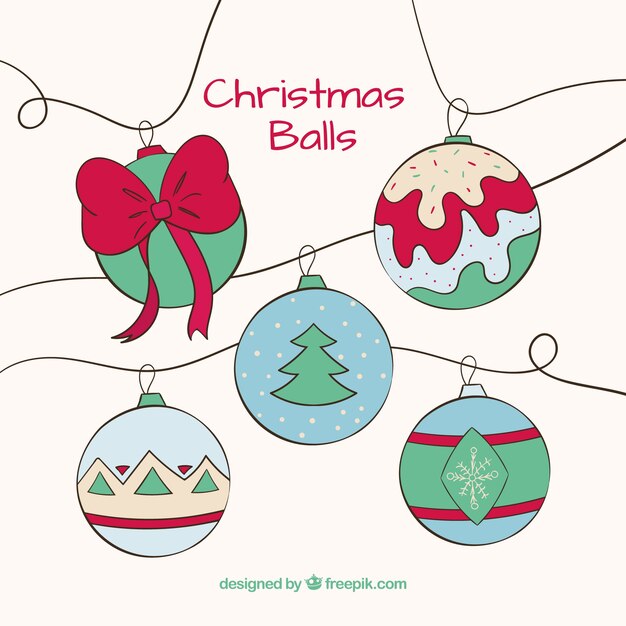 Colección de bolas de navidad en estilo esbozado