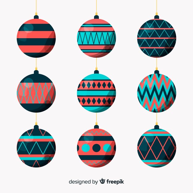 Vector gratuito colección de bolas de navidad con motivos geométricos