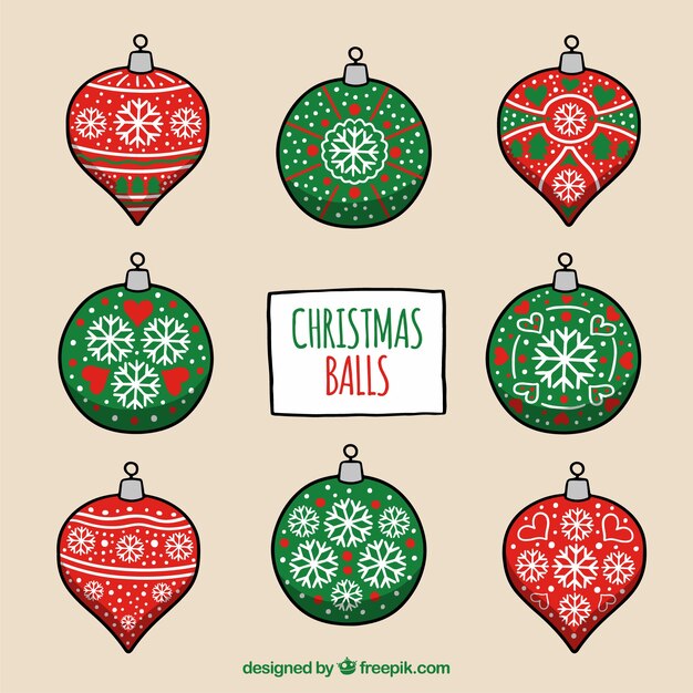 Colección de bolas de navidad vintage dibujadas a mano 