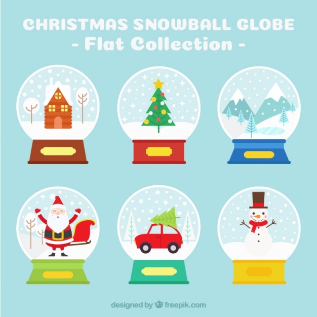 Vector gratuito colección de bolas de nieve navideñas en diseño plano