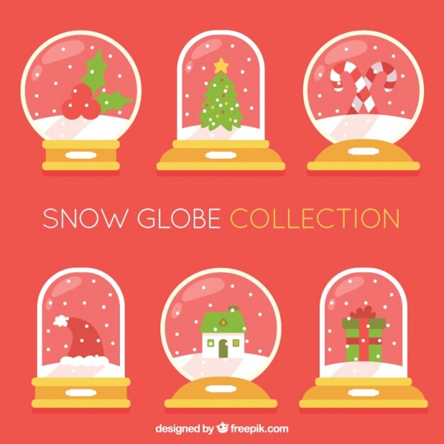 Colección de bolas de nieve ornamentales con elementos de navidad 