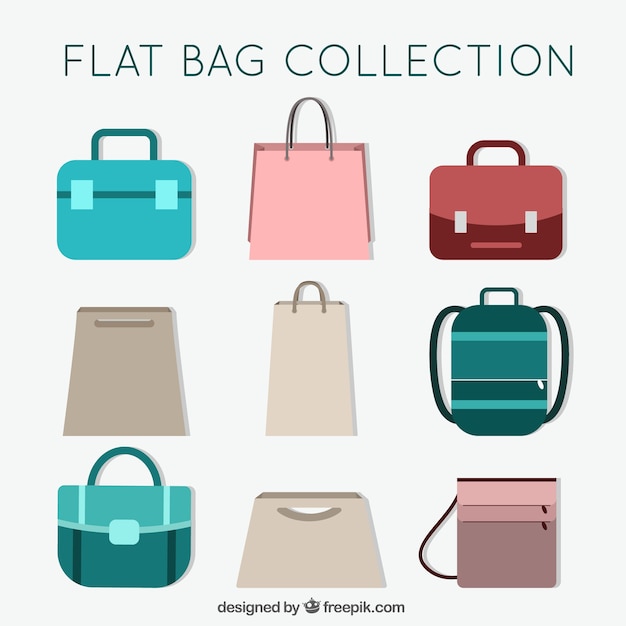 Vector gratuito colección de bolsas en diseño plano