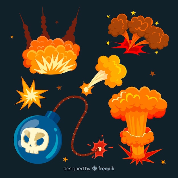 Vector gratuito colección bomba y efectos de explosiones dibujos animados