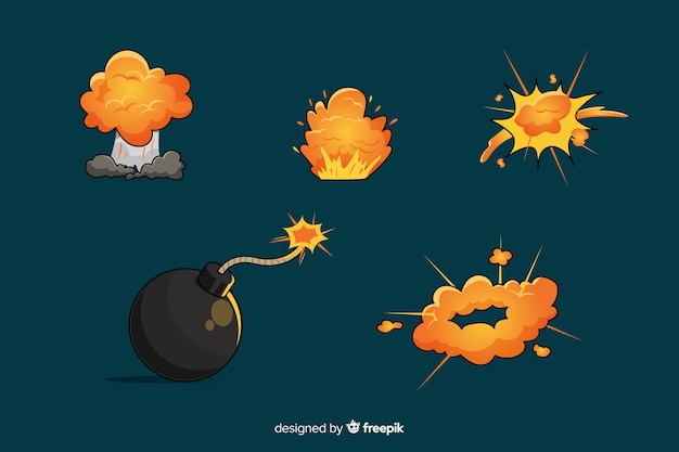 Colección de bombas de dibujos animados y efectos de explosión de bombas