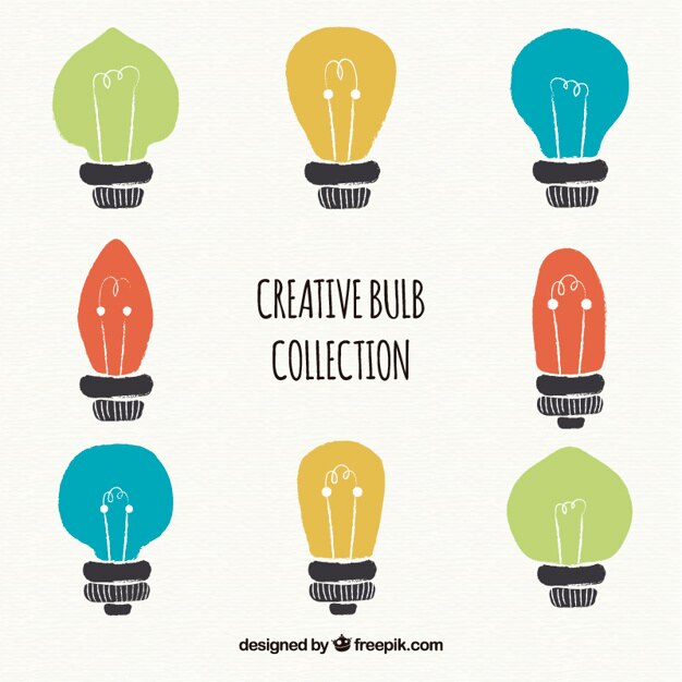 Colección de bombillas creativas dibujadas a mano
