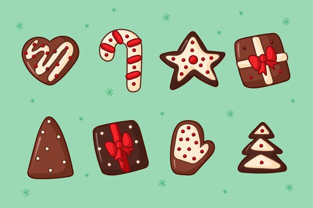 Colección de bombones navideños dibujados a mano