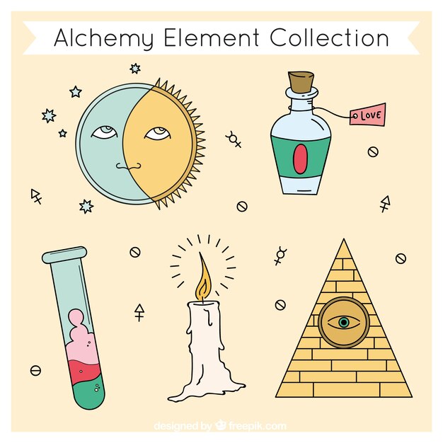 Colección bonita de elementos alquímicos