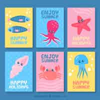 Vector gratuito colección bonita de tarjetas con animales marinos