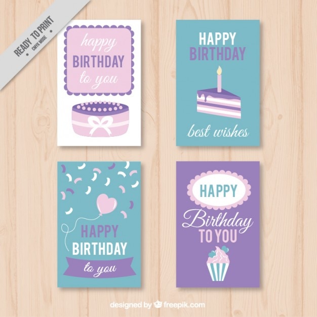 Vector gratuito colección de bonitas tarjetas de cumpleaños en tonos pasteles