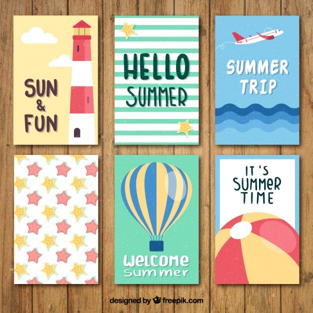 Colección de bonitas tarjetas de verano