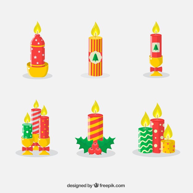 Colección de bonitas velas decorativas navideñas
