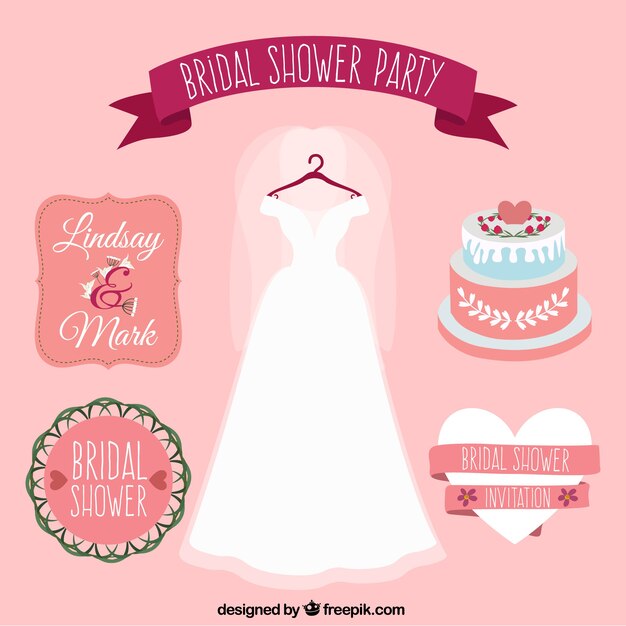 Colección de bonito vestido de novia y elementos de fiesta 