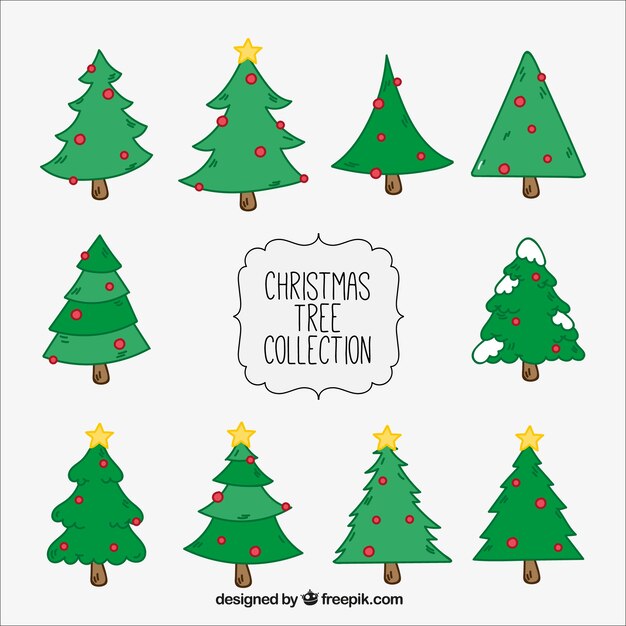 Colección de bonitos árboles de navidad dibujados a mano 